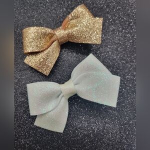 2 Hair Bow Gold White Clip Sparkle Toddler Girls Birthday Festival Christmas